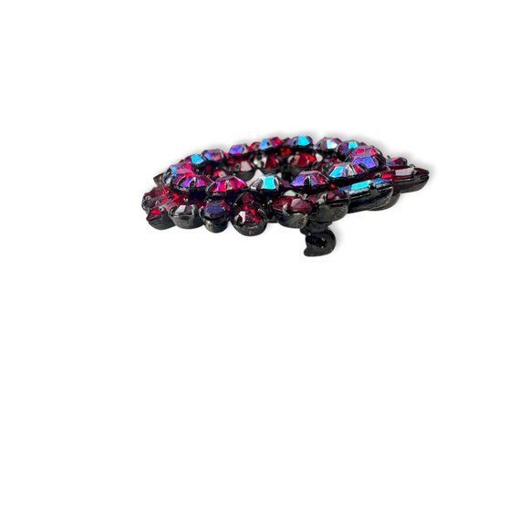 Sherman Signed Red AB Rhinestone Wreath Brooch 1.62" Japanned Holiday Vintage - Picture 12 of 14